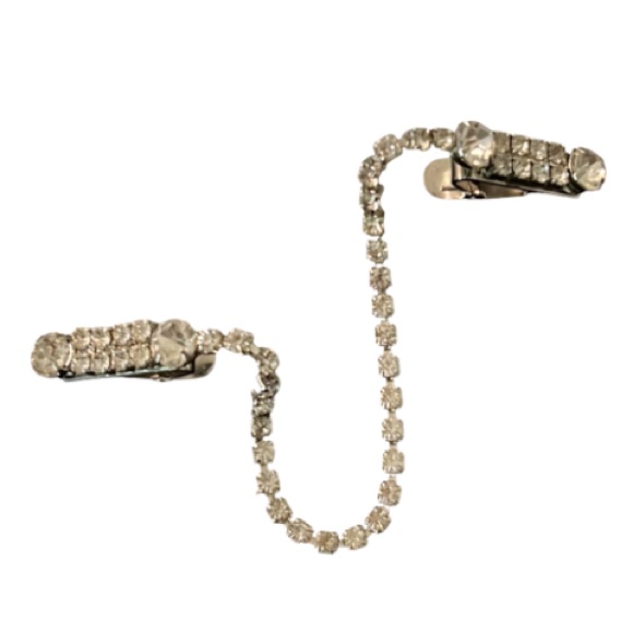 Vintage Mid Century Silver Crystal Rhinestone Sweater Chain Double Clip Brooch